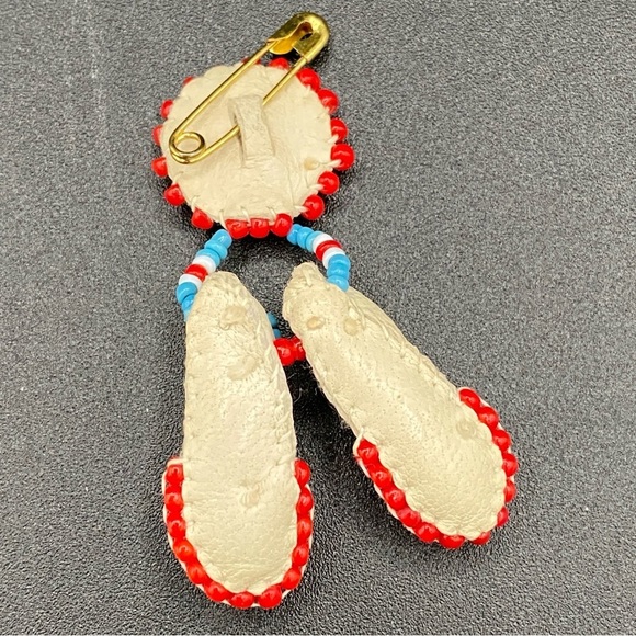 Handmade Native American Beaded Moccasin Brooch Pin - Real Leather - Picture 3 of 9